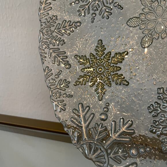 Artistic Accents Turkish Glass Serving Platter 13in Gold Silver Snowflakes NEW - Picture 9 of 11